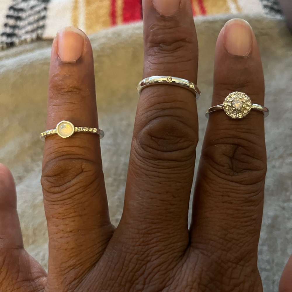 Avon Silver-Tone Stackable Ring Set With Opalesce… - image 1